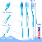 FoldTier 30 Set Toothbrush and Cover Travel Kit Bulk with Toothpaste Individually Wrapped Travel Size Toothbrush Set Soft Bristles Resealable Portable and Reusable Bag for Homeless Hotel Home Charity