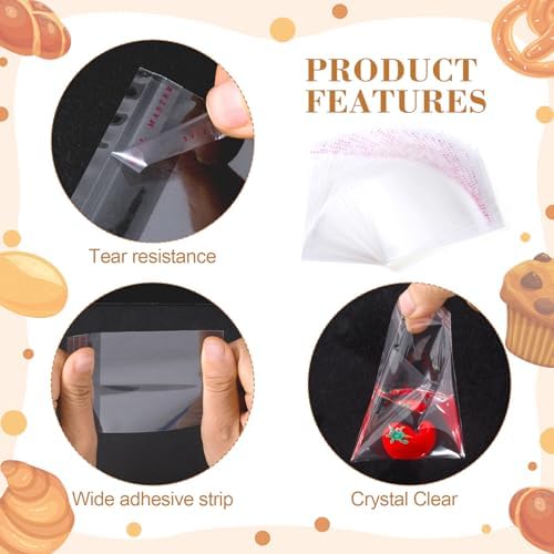 DC,CLISENCE 300 Pcs Self Sealing Cellophane Bags, 2.8"x2.4" Clear Candy Bags, Resealable Small Cellophane Bags, Cookie Bags with Seal for Cookie, Candy, Favors, Dessert