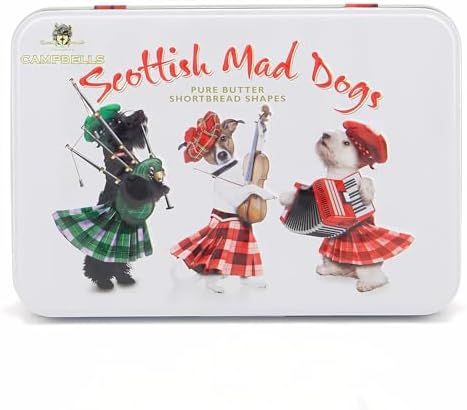 Campbells Shortbread Scottish Mad Dogs Assorted Cookies Tin 5.3 Oz (150g) - Pure Butter Scottish Shortbread Cookies from Scotland, British Tea Biscuits, Gift Tin for Dog Lovers, Scottish Treats