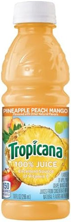 Tropicana 100% Pineapple Peach Mango Juice, Single Serve, 10 Fl Oz Bottles (Pack of 24) - Real Fruit Juice, Vitamin C, B & E Rich, No Added Sugars, No Artificial Flavors