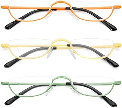 Half Reading Glasses - Half Rim Metal Frame Glasses Spring Hinge Readers with Leather Pouch for Men and Women
