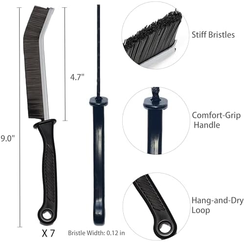 7 Pcs Hard Bristle Crevice Cleaning Brush Set - for Grout, Tight Spaces & Gap Cleaning, Deep Reach Narrow Scrubber Tools for Bathroom Tiles, Kitchen Sink, Window Tracks & Car Vents, Home Essentials