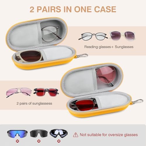 Marvolia Double Eyeglasses Case Hard Shell Dual Glasses Case with Clip & Zipper Closure Travel Sunglasses Organizer