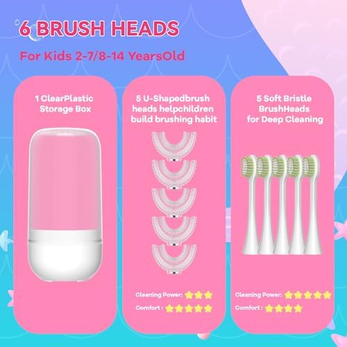 10 Pcs U Shaped Toothbrush Kids Replacement Head Set, Including 5 U Shaped Brush Heads 5 Bristle Brush Heads and 1 Storage Box (Medium)