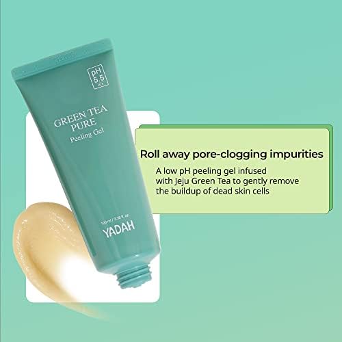 YADAH Green Tea Pure Peeling Gel, 3.4 Fl Oz - pH Balanced Exfoliating Gel with Natural Cellulose for Smooth, Resurface and Even Skin for Moisture Balance