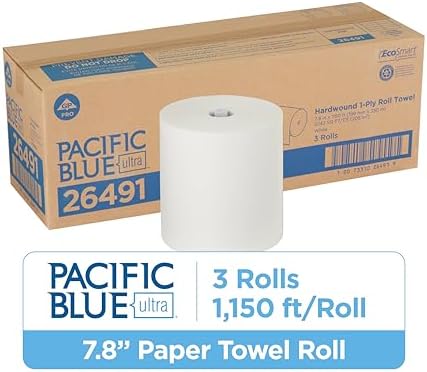 Georgia-Pacific Blue Ultra 8'' High-Capacity Recycled Paper Towel Rolls by GP PRO (Georgia-Pacific), White, 26491, 1,150 Linear Feet Per Roll, 3 Rolls Per Case