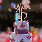 Mis Quince 15 Cake Topper, Mis 15, Feliz 15 Anos Cake Decor, Girls Happy 15th Birthday Party Decorations Supplies Rose Gold Glitter