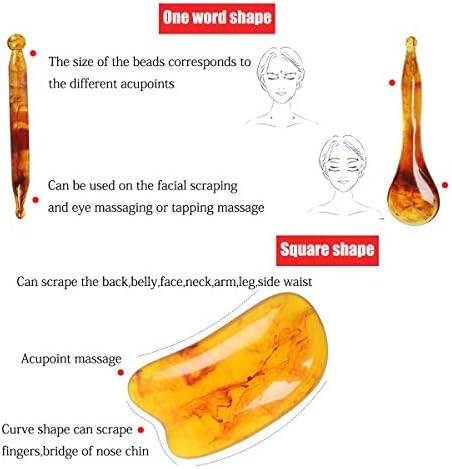 7 Pack Gua Sha Scraping Massage Facial Tools Kit, ResinGuasha Scraper Board Health Care Beauty Scrape Plate with Flax Bag for Face Body Leg Back Care Physical Acupuncture Deep Tissue Therapy (Amber)