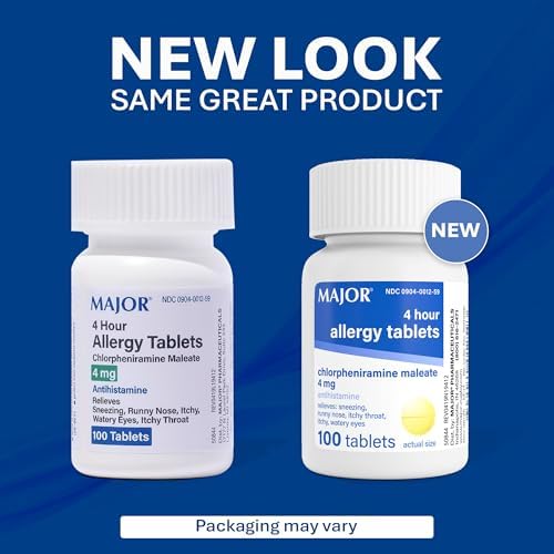 Major 4 Mg Allergy Tablets - Chlorpheniramine Maleate 4-Hour Allergy Medicine - Antihistamine for Relief of Sneezing, Itchy Watery Eyes, Itchy Throat, and Runny Nose - 100 Count (1 Pack)