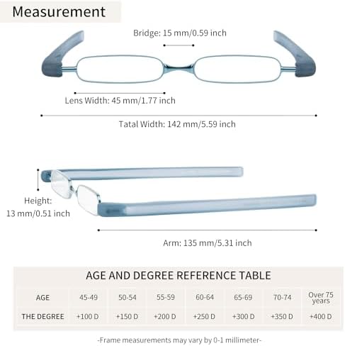 BEDO Reading Glasses for Men and Women Compact Folding 360°Twist Mini Pocket Pen Clip Reader 1.0