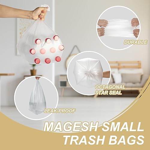 2.6 Gallon Small Trash Bags, Magesh 2.6 Gallon Trash Bag Strong, Leakage-Free, Small Garbage Bags Unscented Thick for Bathroom, Office, Kitchen Mini Trash Can, 100 Bags, Clear