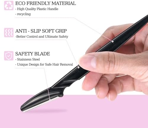 40pcs Eyebrow Razor for Women, Face Shaver Kit Dermaplaning Tool for Peach Fuzz Removal, Stainless Steel Blades with Protective Covers | Eyebrow Trimmer, Facial Hair Removal(Black White Brown)