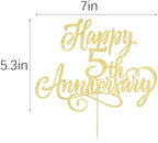 Golden Glitter Happy 5th Anniversary Cake Toppers, Wedding Anniversary Party Decorations, 5th Wedding Anniversary, Company Anniversary Party, Birthday Party Decorations