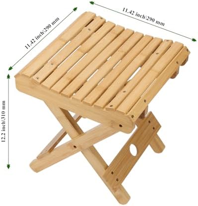 2 Pack 12 Inch Folding Bamboo Stool, No Assembly Small Bamboo Folding Step Stool Shower Bench Seat for Bathroom, Sauna and Leg Shaving, (11x11x12.6 Inch)