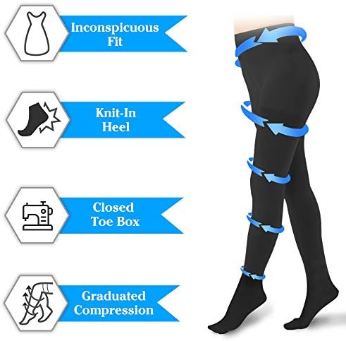 2 Pairs Compression Pantyhose 20-30 mmHg Closed Toe Opaque Graduated Support Hose Stocking for Women Relieve Varicose Veins