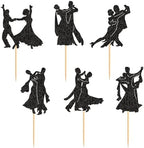 Ercadio 24 PCS Tango Dance Cupcake Toppers Black Glitter Adulthood Ceremony Dancing Girl Boy Cake Birthday Picks for Dancing Cake Dessert Muffin Toppers for Wedding Baby Shower Birthday Party