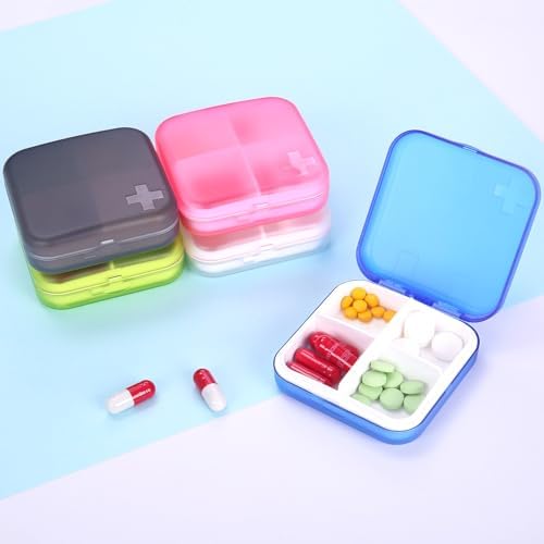 Portable Pill Organizer - Slim Pill Box for Purse or Travel, Compact Pill Case(4 Compartment,White)