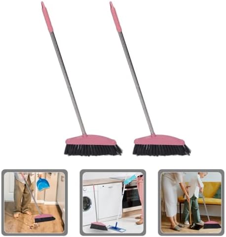LIFKOME 2pcs Heavy Duty Stainless Steel Long Handle Broom for Home Cleaning for Including Tile and Portable and Design