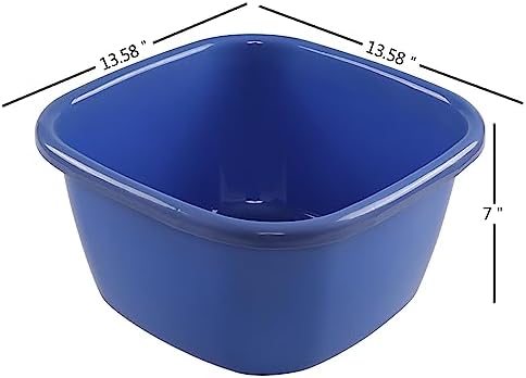 Saedy 2-Pack 18 Quart Plastic Deep Wash Basin, Large Square Dish Pan Basin, Dark Blue