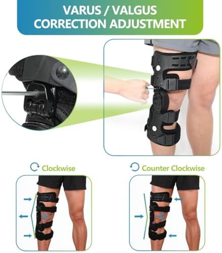 Komzer OA Unloader Knee Brace - Adjustable 3-Point Medial/Lateral Offloading Support for Osteoarthritis Pain, Bone-on-Bone Joint Degeneration & Recovery, ROM Control, Universal Fit for Men & Women, Black, Right