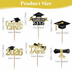 48PCS Graduation Cupcake Toppers 2026, Glitter Class of 2026 Cupcake Toppers, Graduation Cake Decorations for Party Centerpieces, Family Celebrations(Black&Gold)