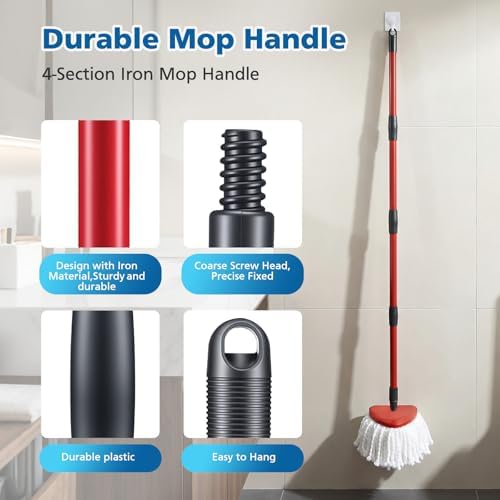 Spin Mop Replacement Head Spin Mop Refills Compatible with O Ceda EasyWring 1-Tank System, 2 Microfiber Spin Mop Head, 1 Triangle Mop Base Head and 4-Section Iron Mop Handle 30-58in for 1 Tank System