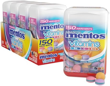 Mentos Vitamin Hard Mints, Cool Fruity Mix Flavor, Easter Candy, Easter Basket Essentials Stuffers for Kids and Adults, Sugar-Free, 150 Pieces (4-Pack)