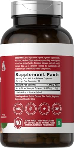 Horbaach Apple Cider Vinegar Capsules | 1800mg | 180 Count | Non-GMO, Gluten-Free Supplement | by Berkshire Labs