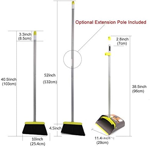 TreeLen Broom and Dustpan Set, TreeLen Broom with Dust Pan with Long Handle Combo Set for Office and Home Standing Upright Sweep Use with Lobby