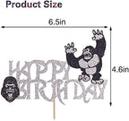Orangutan Cake Topper Angry Gorilla Cake Decoration Fun Orangutan Theme Children's Party Decoration，Boys Girls Adults Happy Birthday Safari Jungle Animal Ape Party Decorations
