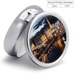 Las Vegas Night View Pill Box Portable Mini Travel Pill Organizer Holder 3 Compartment Decorative Round Pills Case Exquisite Daily Vitamin Container for Cod Liver Oil