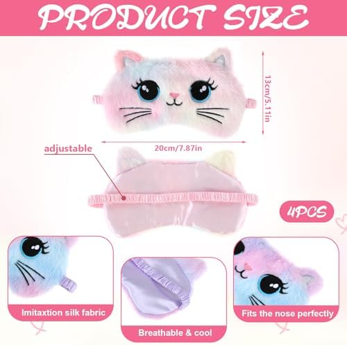 4 Pcs Plush Eye Mask, Cute Cat Sleeping Eye Mask Soft Sleeping Blindfold Eyes Cover Comfortable Plush Sleep Masks Satin Nap Night Eyeshade Cover for Home Travel