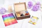 LAIDANLA 7 Chakras Crystals and Healing Stones Set Large Natural Crystal for Energy Balance，Spiritual，Gifts，Set in Wooden Box Comes with Chakra Cards and Guidebook