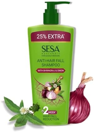 S.E.S.A Ayurvedic Anti Hair Fall Shampoo for Dry, Frizzy Hair - With 6 Herbs (Amla, Bhringraj, Neem) | Sulfate & Paraben Free | Reduces Breakage, Promotes Growth | 16.9 fl oz (500ml) - For Men & Women
