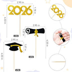 2026 Graduation Cupcake Toppers 48 Pack, Pre-Assembled Food & Appetizer Picks, Black Gold Grad Cap & Diploma Cupcake Decorations for Graduation Party