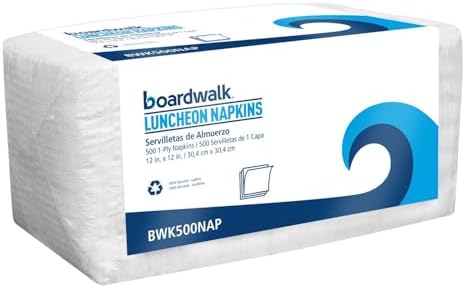 Boardwalk 1-Ply White Disposable Napkins, 6 Packs of 500, 3000 Total, 12" x 12, Quarter-Folded, Absorbent Textured Paper, Made in the USA
