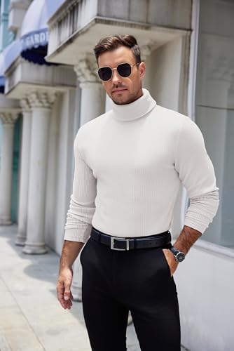 COOFANDY Men's Ribbed Turtleneck Sweater Casual Basic Long Sleeve Knitted Pullover Sweater