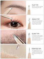 Tweezers Set for Women Facial Hair: Stocking Stuffers 4Pcs Stainless Steel Eyebrow Tweezer Set with Travel Mirror Case, Suitable for Everyday Use in Car, Purse
