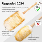 Lambswool Duster with Solid Wooden Handle,Leather Hang Strap,Comfortable Grips 19.6 inch Long Natural Feathers Dusters for Cleaning Wall Plant Desk Blind Cleaner Duster Tool