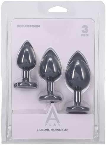 Doc Johnson A-Play - Silicone Trainer Set - 3 Piece Set, Play with My Butt Not My Heary, Grey