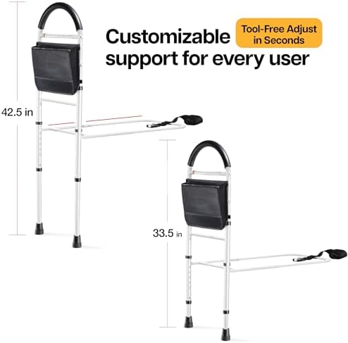 Medical king Bed Assist Rail Bed Rails Ror Seniors with Adjustable Heights with Storage Pocket Easy to get in or Out of Bed Safely with Floor Support