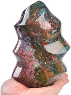 AMOYSTONE Ocean Jasper Flame Shaped Stone Towers Obelisk Natural Healing Crystal Quartz Reiki Energy Decoration Home Office Decor 0.6-1.0LBS