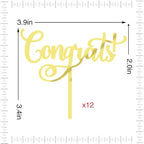 12 Pcs Congrats Cake Topper,Gold Acrylic Celebration Cake Topper,Congrats Grad/Birthday/Wedding/Anniversary/Engagement/Retirement/Graduation Party Decoration Supplies