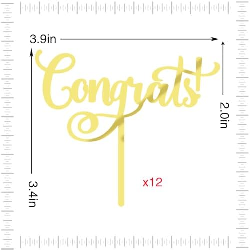 12 Pcs Congrats Cake Topper,Gold Acrylic Celebration Cake Topper,Congrats Grad/Birthday/Wedding/Anniversary/Engagement/Retirement/Graduation Party Decoration Supplies