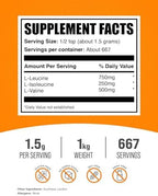 BulkSupplements.com BCAA 3:1:2 Powder - BCAA Supplements, Branched Chain Amino Acids Powder - Unflavored & Gluten Free, 1.5g per Serving, 1kg (2.2 lbs) (Pack of 1)
