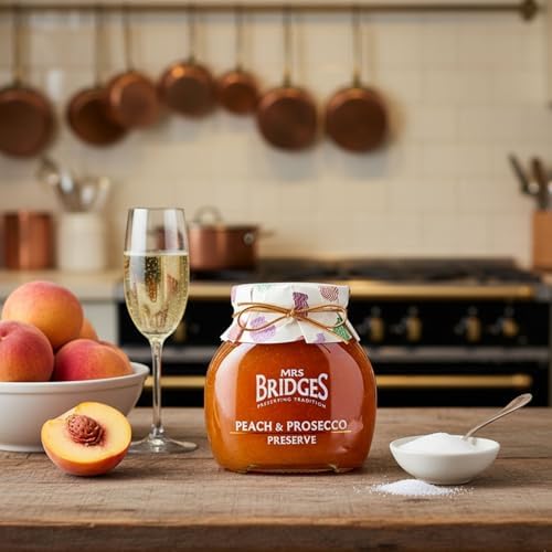 Mrs Bridges Peach & Prosecco Preserve, Made in Scotland, 12oz Jar (Pack of 1)