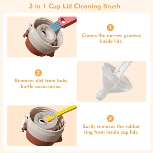 3 in 1 Cup Lid Cleaning Brush, Portable Cup Cleaner Brush, 2024 New Water Bottle Cleaner Brush, 3 in 1 Multifunctional Cleaning Brush for Home Kitchen Cleaning Tools（3PCS）