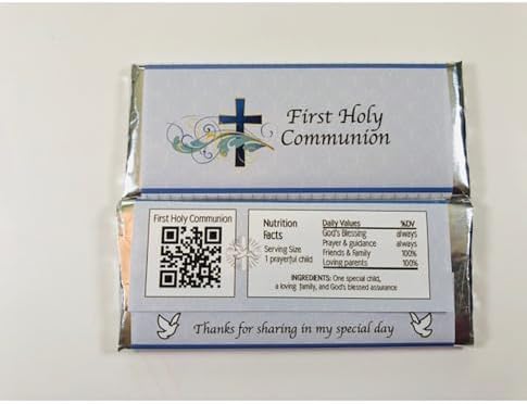 Boys First Holy Communion Candy bar Wrappers - Set of 15 - Silver foil Included