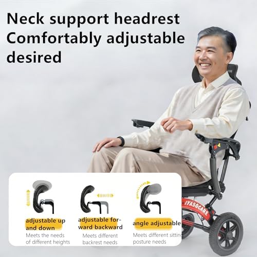 Reclining Lightweight Wheelchair - 28LB Foldable Travel Wheelchair for Adults & Seniors, 330LB Capacity, 90-135° Adjustable Backrest w/Removable Headrest & Anti-Tip Wheels