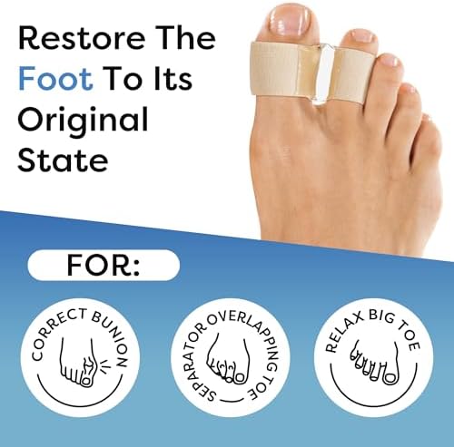 Big Toe Spacer/Corrector,Overlapping Toes, Bunion Pain Relief, Toe Alignment, Soft Silicone/Gel, 2 Loop,Day Night Wear,3 Sizes,Comfortable, Washable. (Beige, MIDDLE: WOMEN 9.5-11 /MEN 6.5-9)